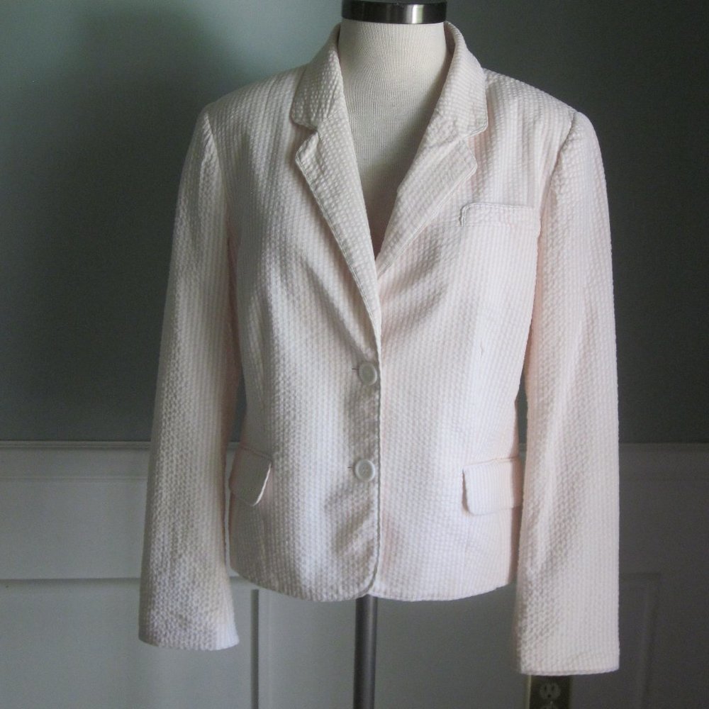 DALIA Pink and White Seersucker Lined Blazer Jacket - Size 12